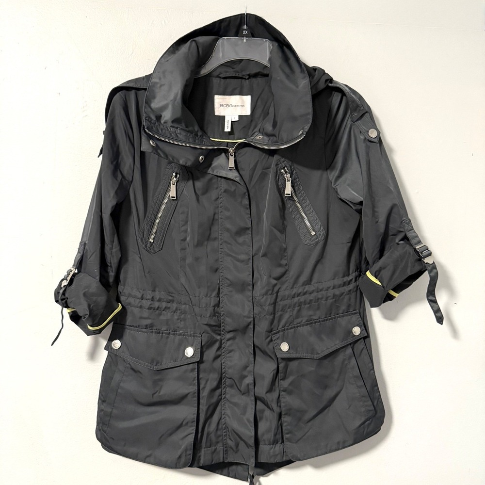 Bcbgeneration Gray Hooded Utility Jacket Roll Tab… - image 1